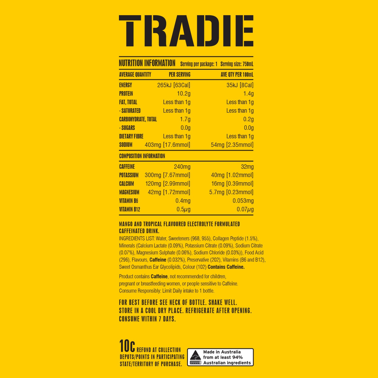 TRADIE Sports Energy Drink 750ml
