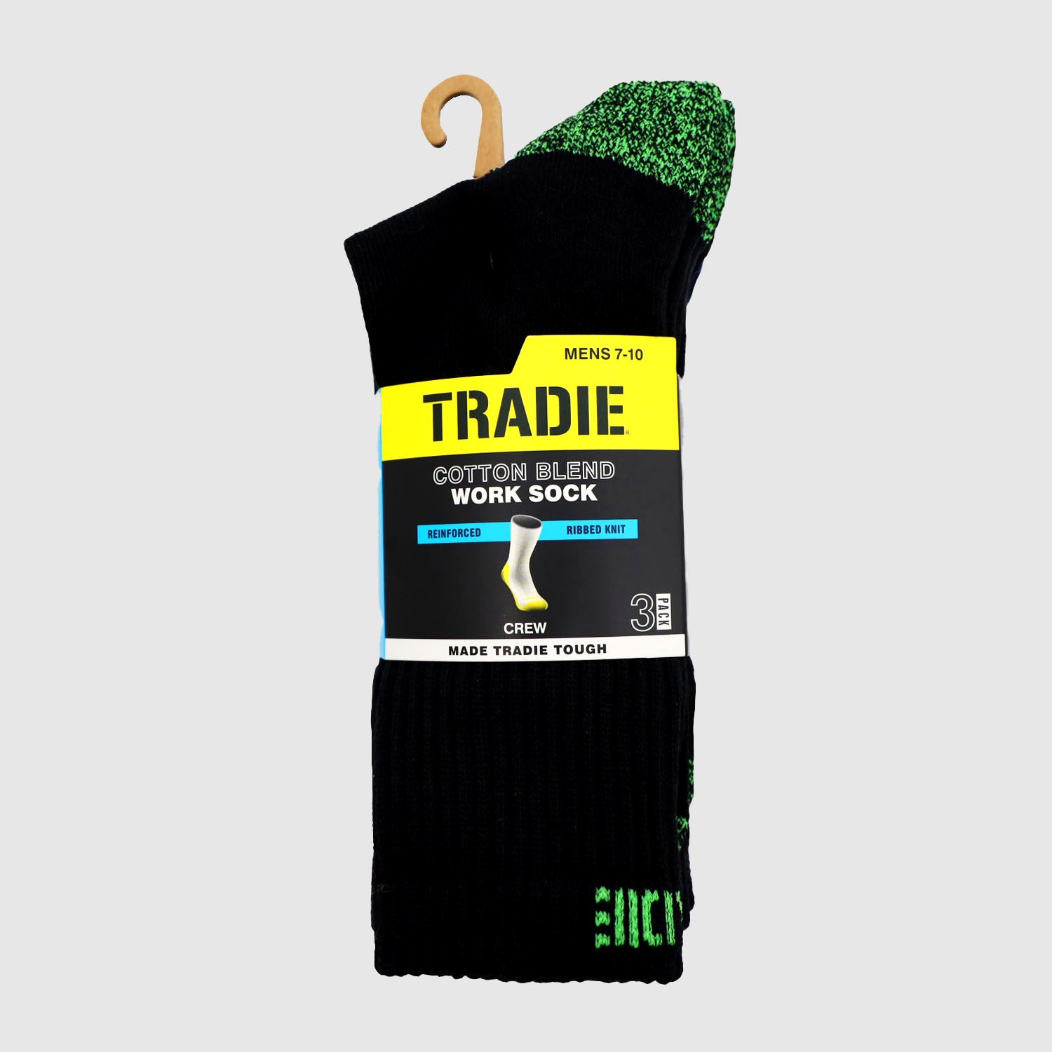 3pk Ribbed Cotton Blend Crew Sock