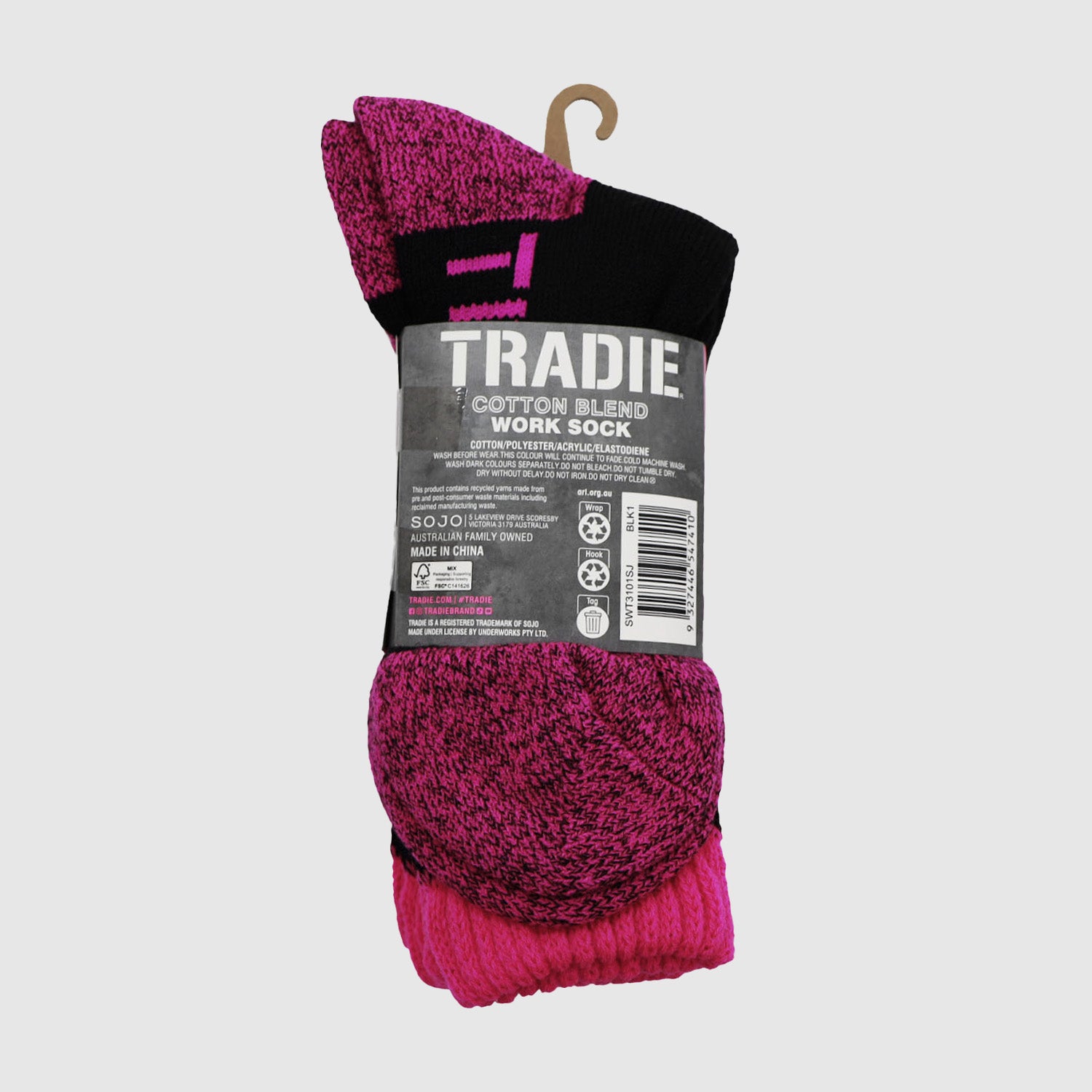 3pk Cotton Blend Work Crew Sock